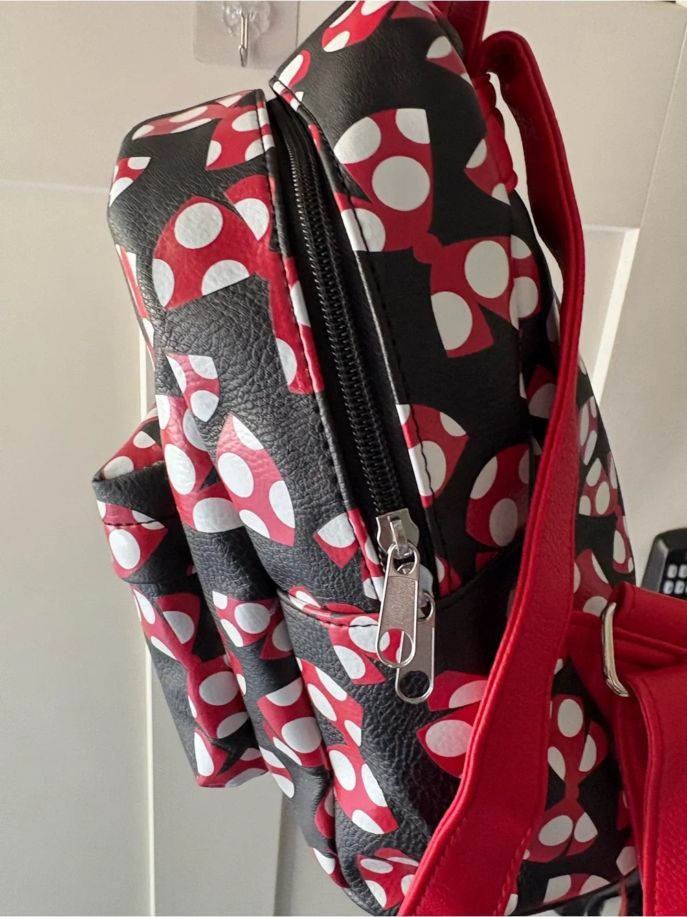Disney Parks Minnie Mouse BOWS Mini Backpack Polka Dot Bag Handbag World EUC